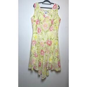 VTG Together Women's Asymmetrical Floral Midi Dress Bytter Yellow 18W Fairy Y2K